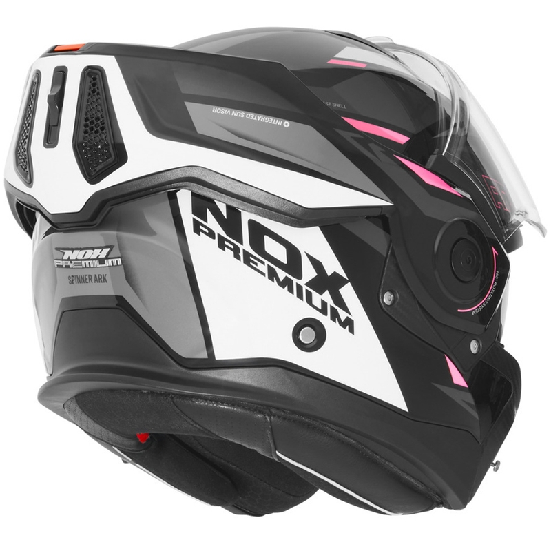 Opklapbare motorhelm NOX PREMIUM Spinner zwart-wit-roze