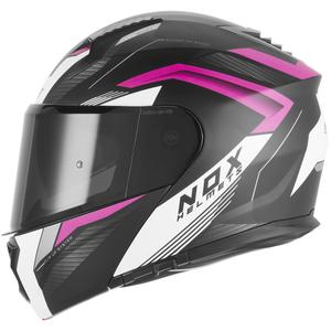 Opklapbare motorhelm NOX N968 Shift mat zwart-wit-roze