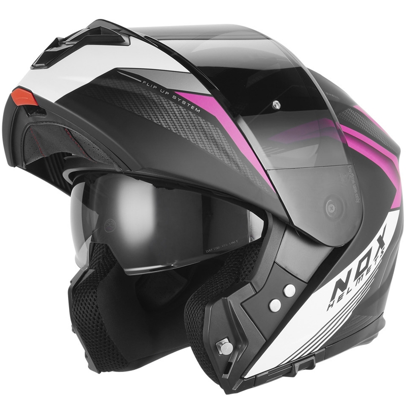 Opklapbare motorhelm NOX N968 Shift mat zwart-wit-roze