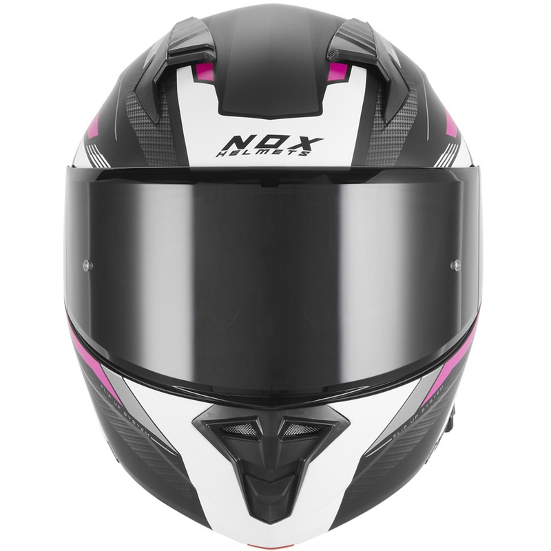 Opklapbare motorhelm NOX N968 Shift mat zwart-wit-roze