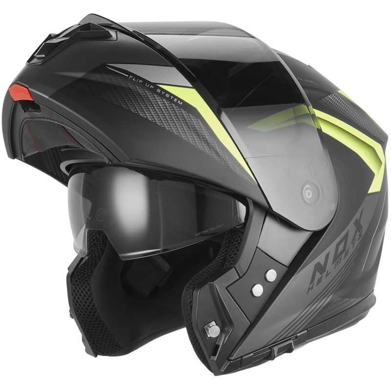 Opklapbare motorhelm NOX N968 Shift mat zwart-fluogeel
