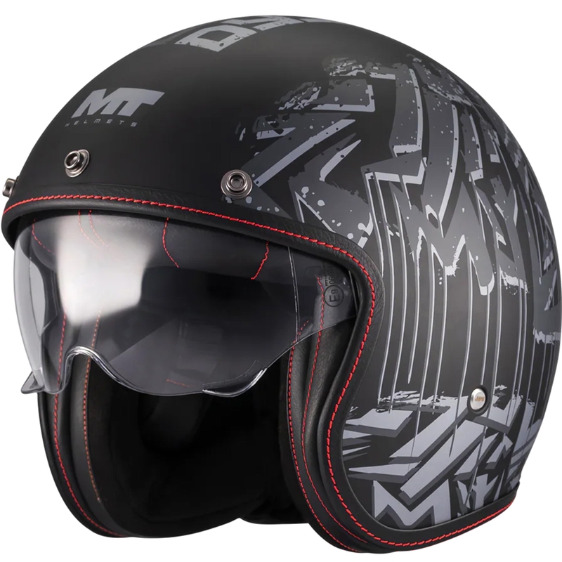 Open motorhelm MT Lemans 2 SV S Dystopic B12 matzwart-grijs