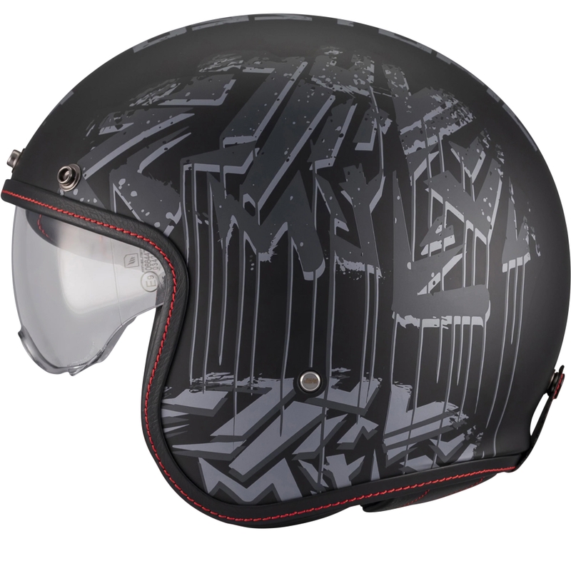 Open motorhelm MT Lemans 2 SV S Dystopic B12 matzwart-grijs