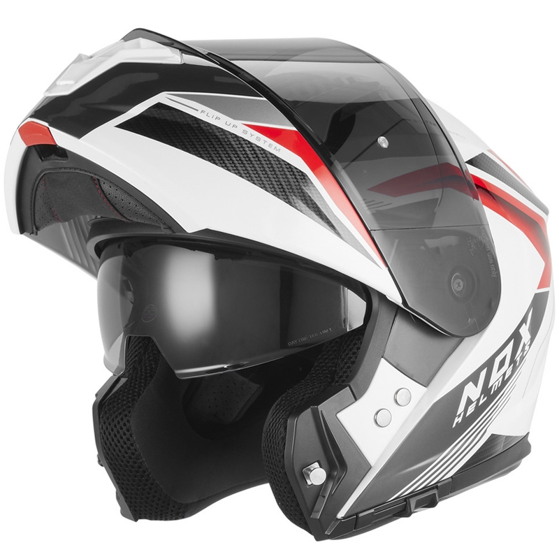 Opklapbare motorhelm NOX N968 Shift wit-rood