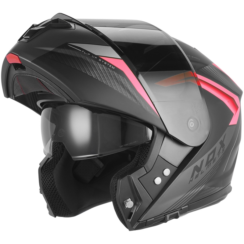 Opklapbare motorhelm NOX N968 Shift mat zwart-rood