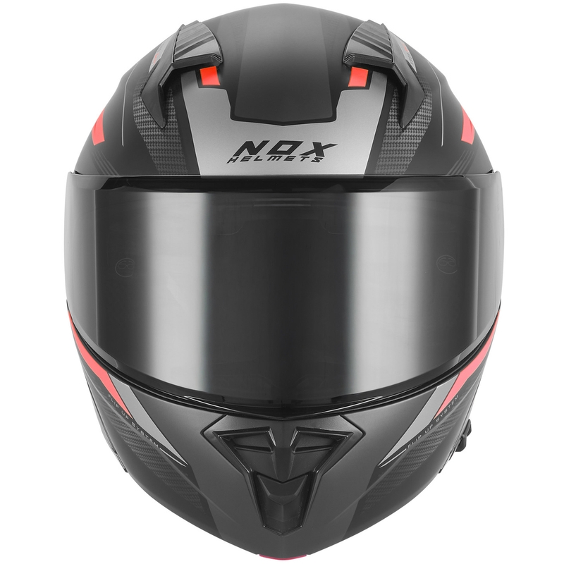 Opklapbare motorhelm NOX N968 Shift mat zwart-rood