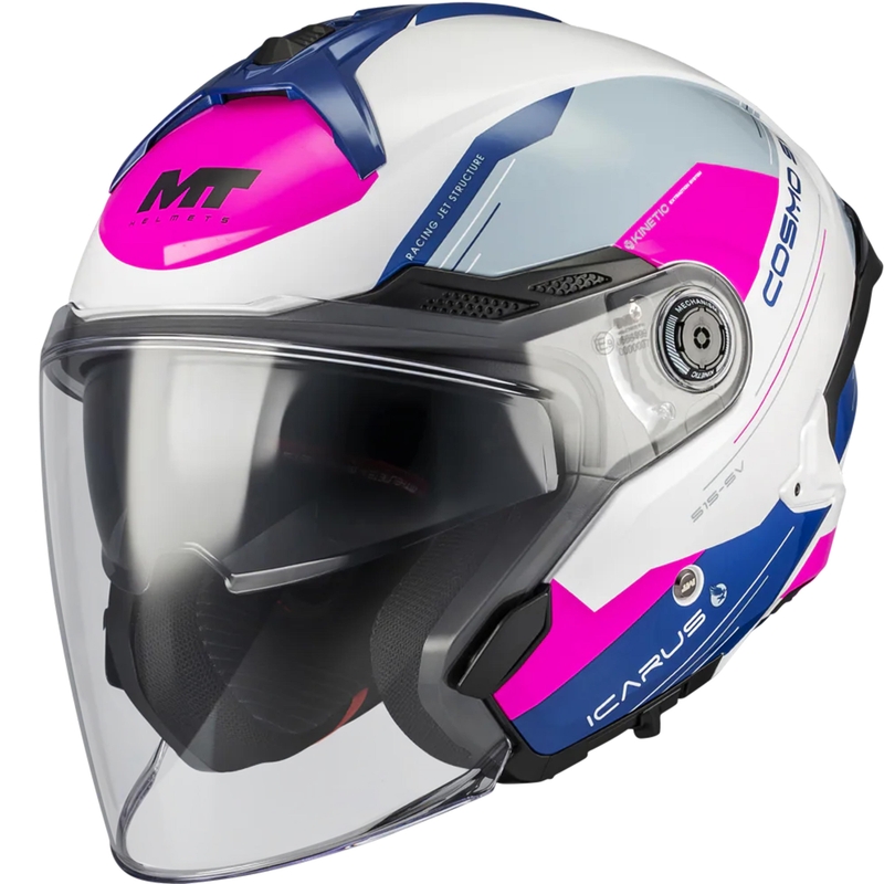 Open motorhelm MT Cosmo SV Icarus A8 wit-blauw-roze