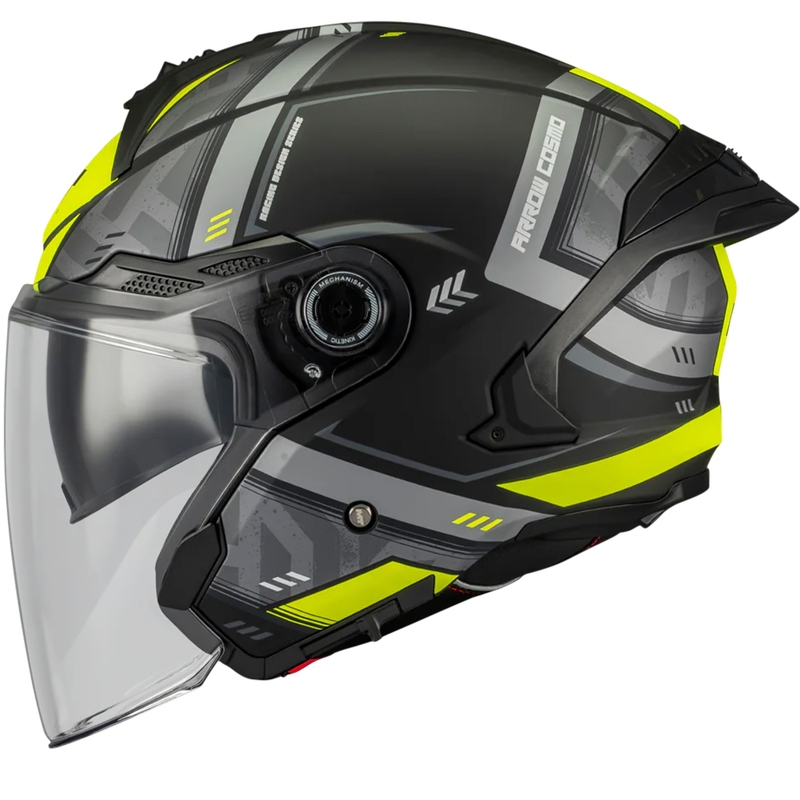 Open motorhelm MT Cosmo SV Arrow B3 mat zwart-grijs-fluogeel