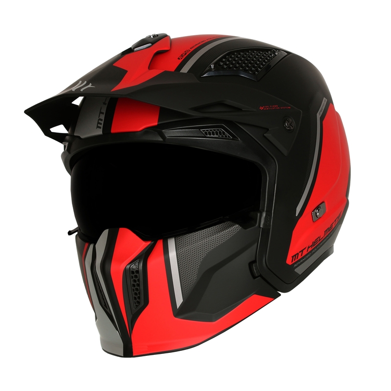 Open helm met masker MT Streetfighter SV S TWIN C5 zwart-rood met iridium vizier - II. kwaliteit