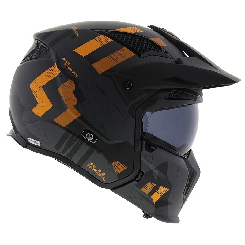 Open helm met masker MT Streetfighter SV S Skull A12 grijs-oranje met iridium vizier - II. kwaliteit