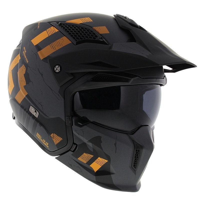 Open helm met masker MT Streetfighter SV S Skull A12 grijs-oranje met iridium vizier - II. kwaliteit