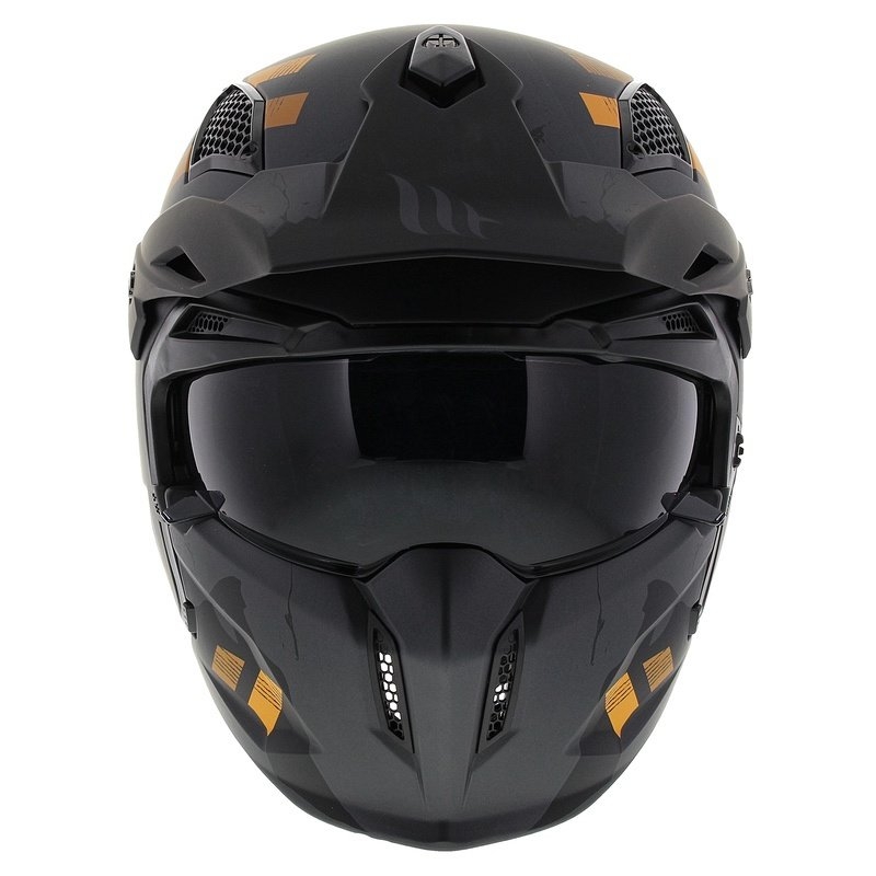 Open helm met masker MT Streetfighter SV S Skull A12 grijs-oranje met iridium vizier - II. kwaliteit