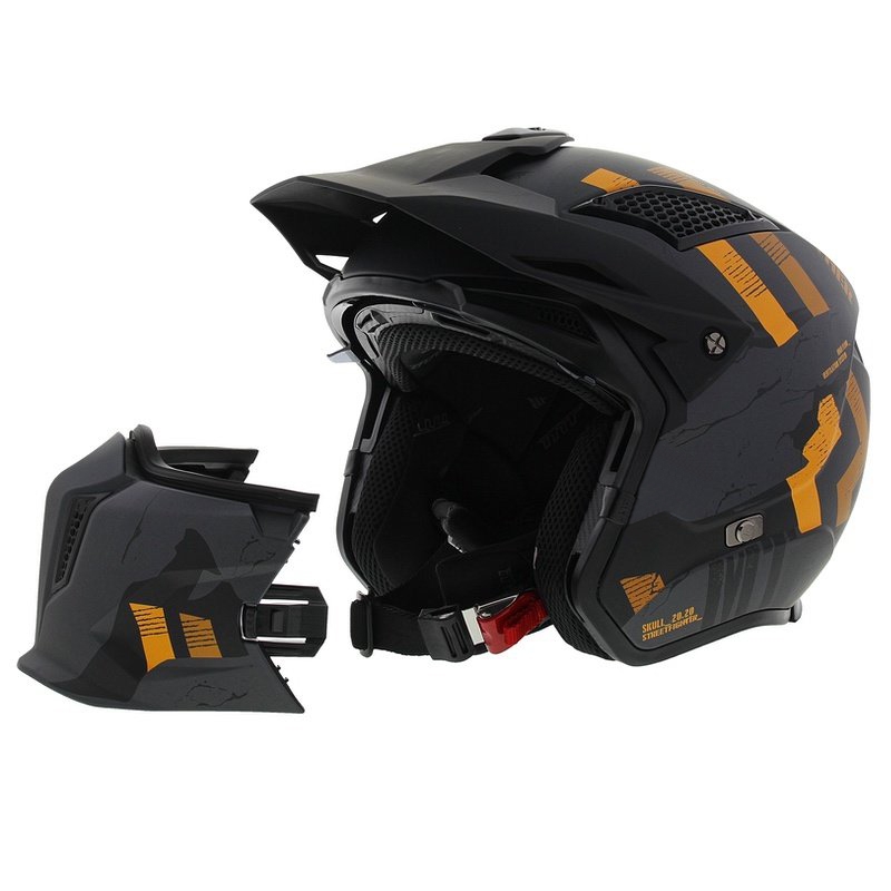 Open helm met masker MT Streetfighter SV S Skull A12 grijs-oranje met iridium vizier - II. kwaliteit