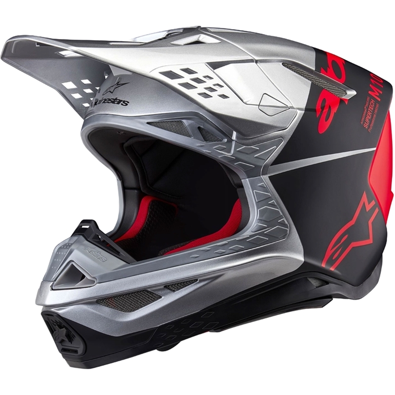 Alpinestars Supertech S-M10 Flood motorcrosshelm mat zilver-zwart-oranje fluo