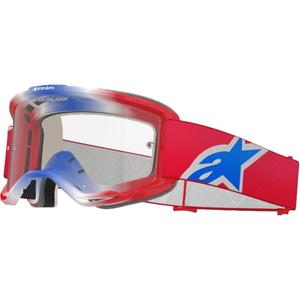 Alpinestars Vision 5 Corp rood, wit en blauwe motorcrossbril met heldere lens