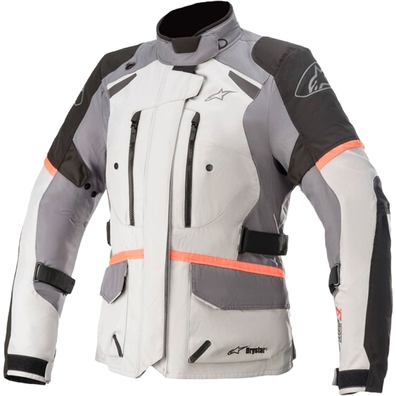 Alpinestars Drystar grijs-zwart-fluoroze motorjack voor dames