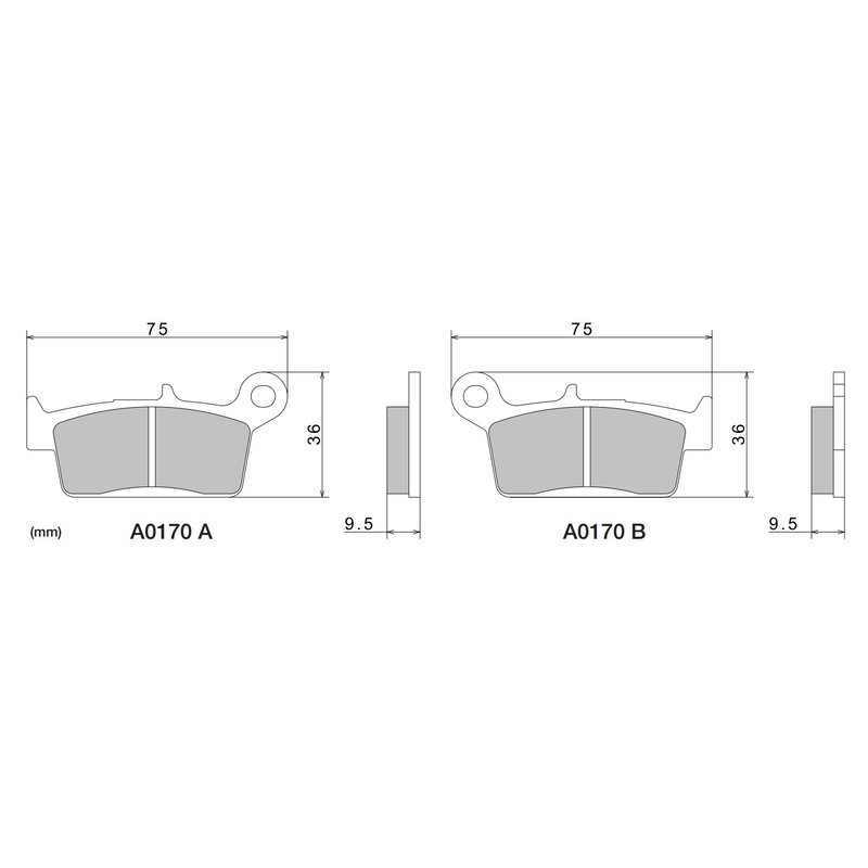Remblokken NISSIN semi-metallische samenstelling 75x36x9,5 mm 2 stuks