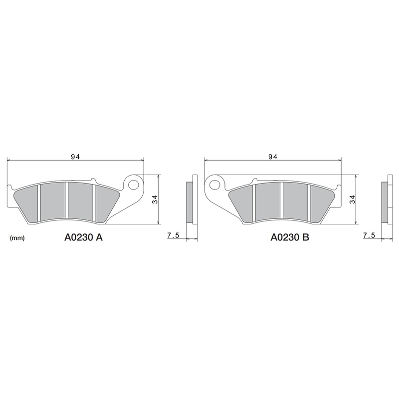 Remblokken NISSIN semi-metallische samenstelling 94x34x7,5 mm 2 stuks