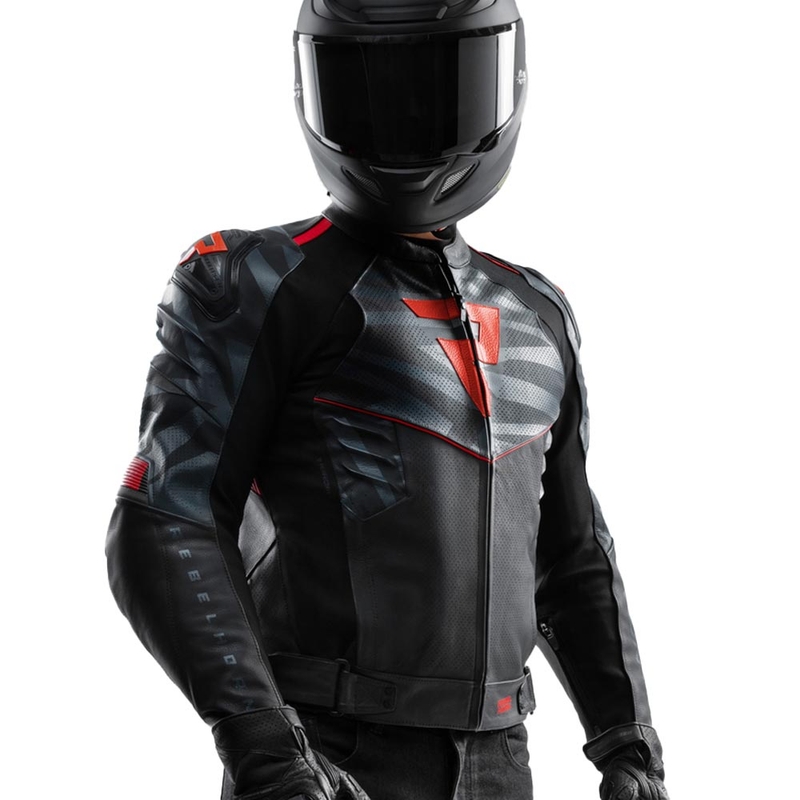 Rebelhorn Vandal 2 leren motorjas zwart-grijs-fluorrood