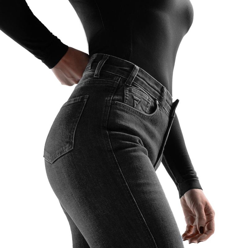 Rebelhorn Classic Monolayer cropped motorjeans voor dames, gewassen zwart