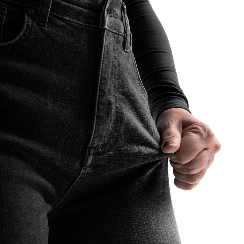 Rebelhorn Classic Monolayer cropped motorjeans voor dames, gewassen zwart