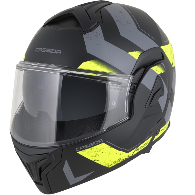 Cassida MultiFlip Korp opklapbare motorhelm, matzwart-fluorescent geel-grijs