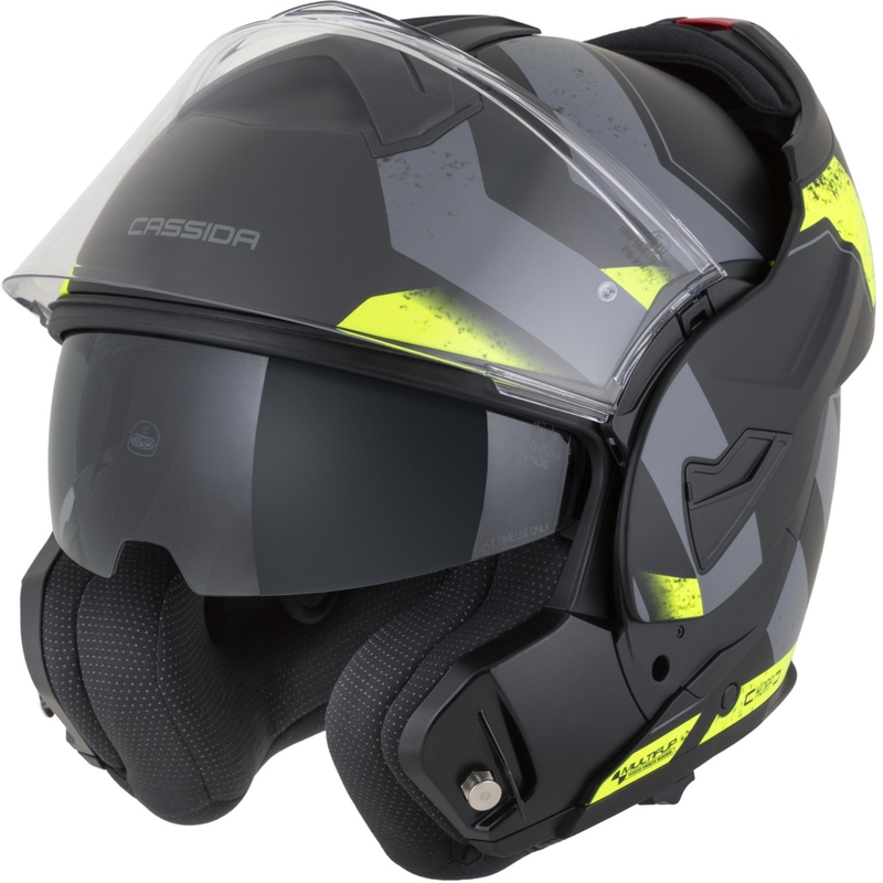 Cassida MultiFlip Korp opklapbare motorhelm, matzwart-fluorescent geel-grijs
