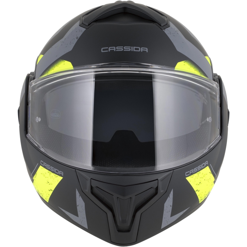 Cassida MultiFlip Korp opklapbare motorhelm, matzwart-fluorescent geel-grijs
