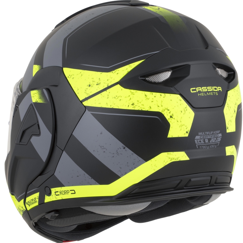 Cassida MultiFlip Korp opklapbare motorhelm, matzwart-fluorescent geel-grijs
