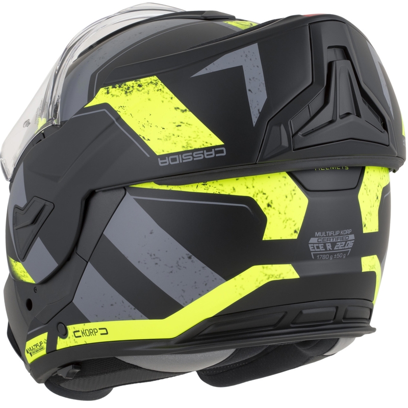 Cassida MultiFlip Korp opklapbare motorhelm, matzwart-fluorescent geel-grijs