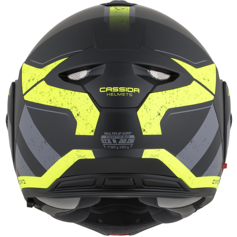 Cassida MultiFlip Korp opklapbare motorhelm, matzwart-fluorescent geel-grijs