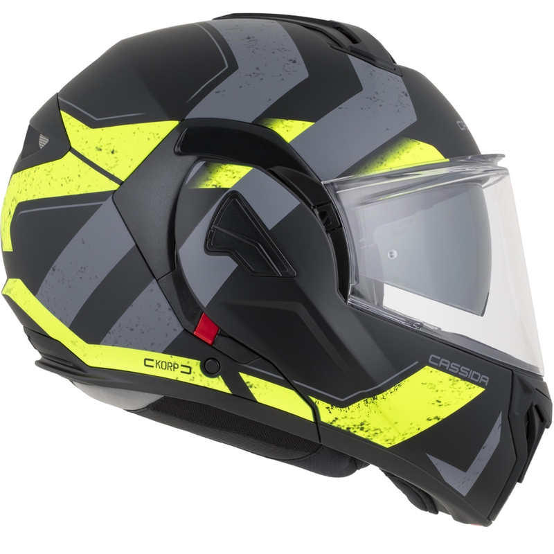 Cassida MultiFlip Korp opklapbare motorhelm, matzwart-fluorescent geel-grijs