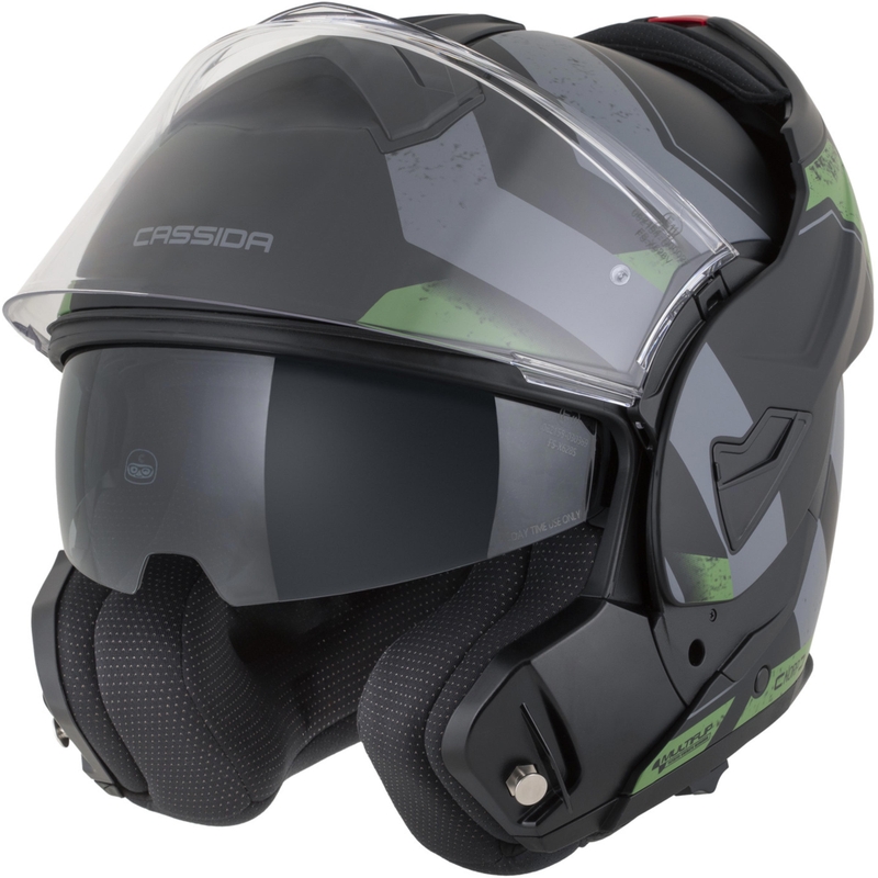 Cassida MultiFlip Korp opklapbare motorhelm, matzwart-groen-grijs