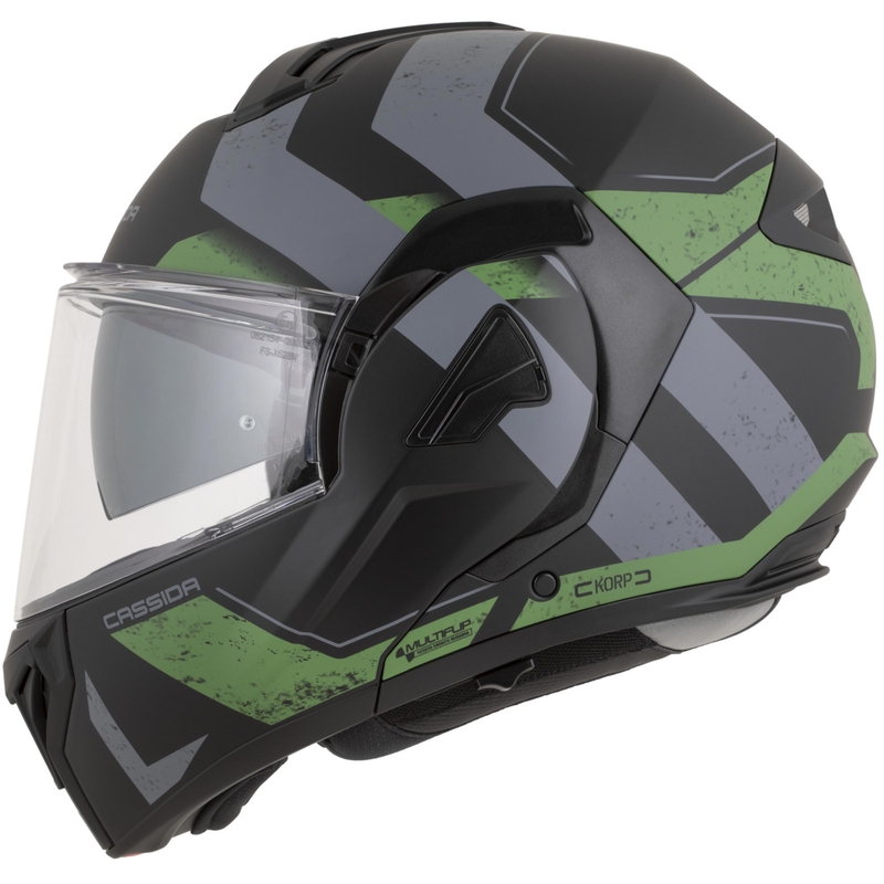 Cassida MultiFlip Korp opklapbare motorhelm, matzwart-groen-grijs