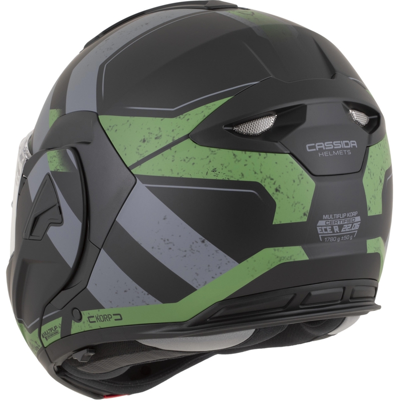 Cassida MultiFlip Korp opklapbare motorhelm, matzwart-groen-grijs