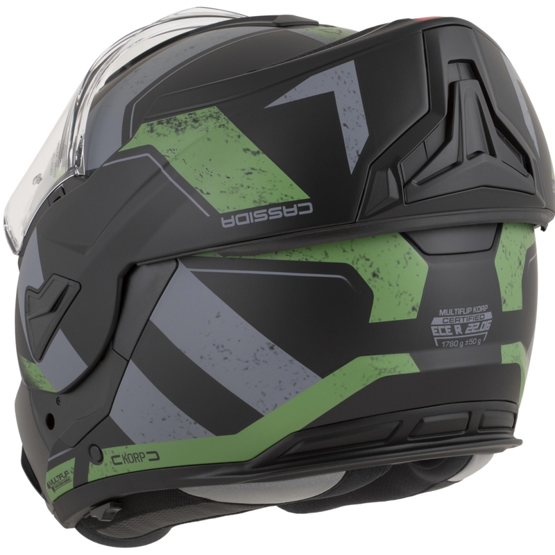 Cassida MultiFlip Korp opklapbare motorhelm, matzwart-groen-grijs