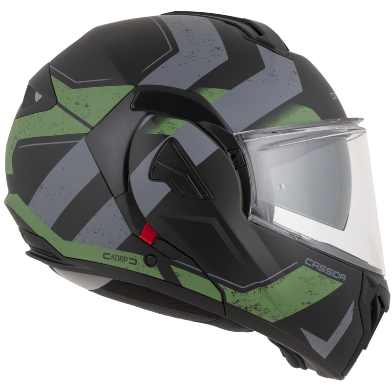 Cassida MultiFlip Korp opklapbare motorhelm, matzwart-groen-grijs