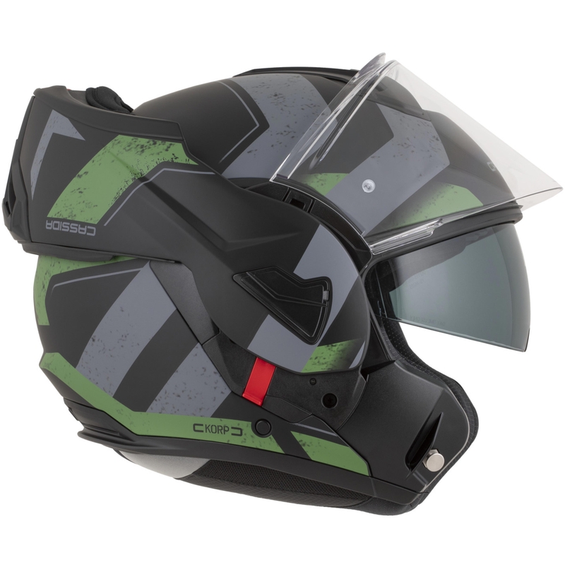 Cassida MultiFlip Korp opklapbare motorhelm, matzwart-groen-grijs
