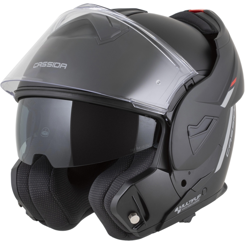 Cassida MultiFlip Korp opklapbare motorhelm, matzwart-rood-grijs