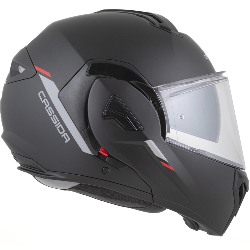 Cassida MultiFlip Korp opklapbare motorhelm, matzwart-rood-grijs