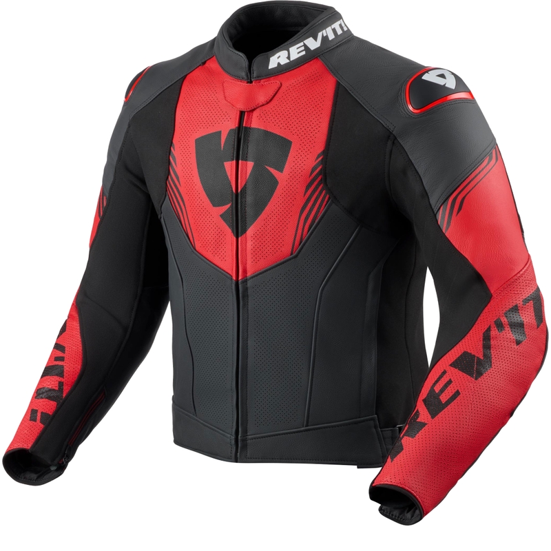 Revit Argon 3 motorjas van zwart-fluorrood leer