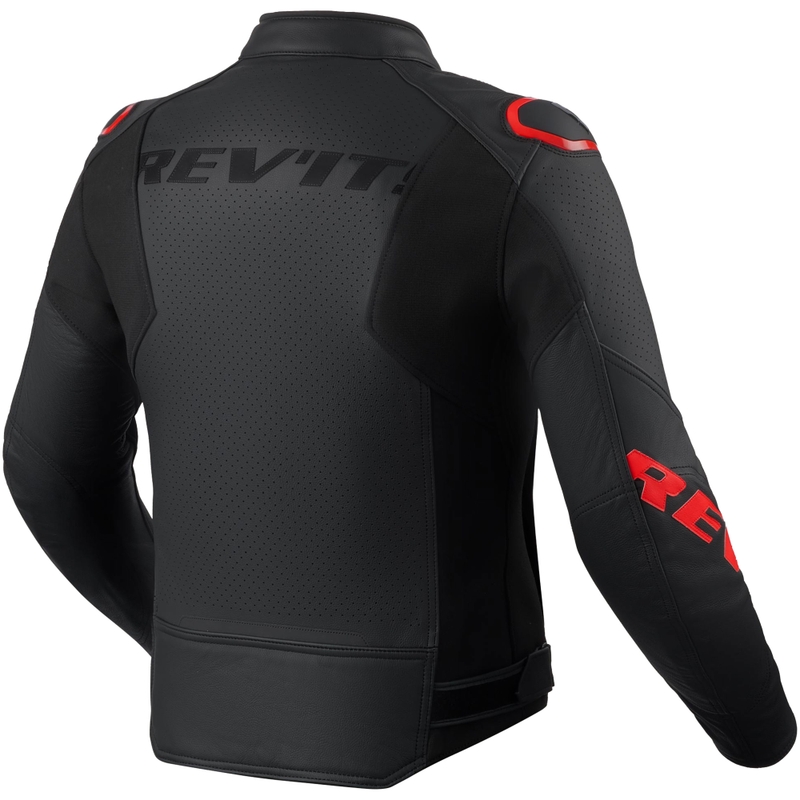 Revit Quadratic leren motorjas in zwart-fluorrood