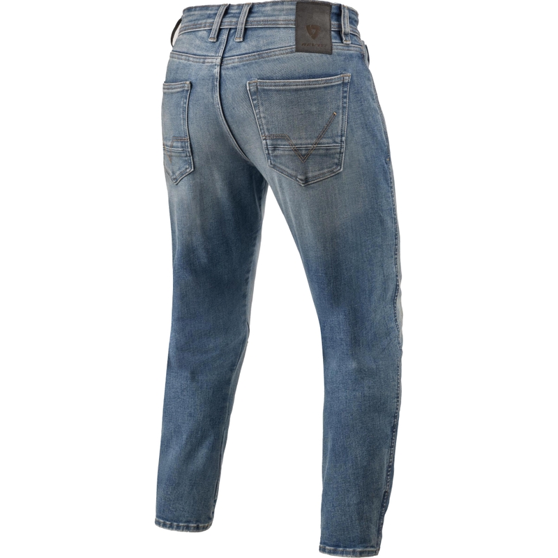 Revit Detroit 3 Tapered Extra Cropped Motorjeans - Mid Blue Vintage