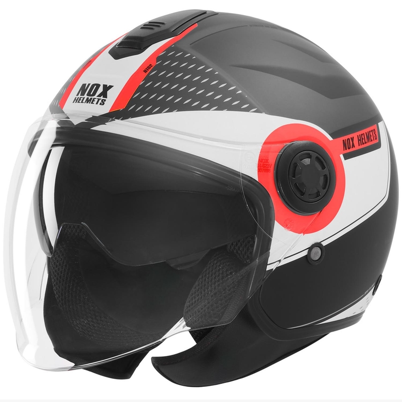 Open motorhelm NOX N182 Rond mat zwart-rood