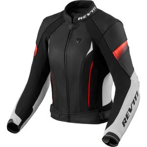 Revit Xena 4 leren motorjas voor dames, wit-fluorescerend rood