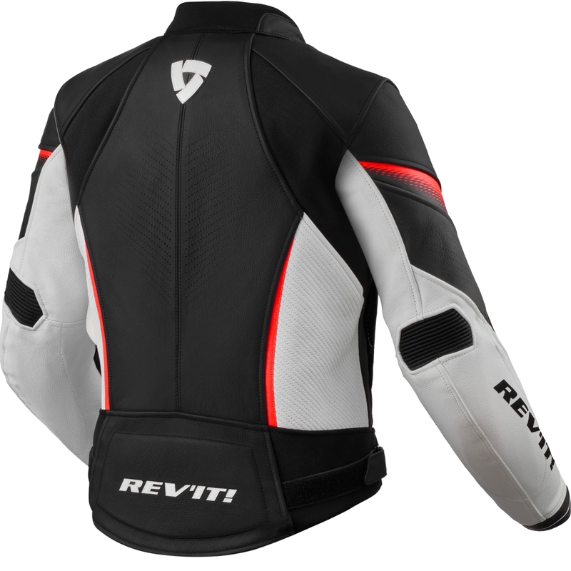 Revit Xena 4 leren motorjas voor dames, wit-fluorescerend rood