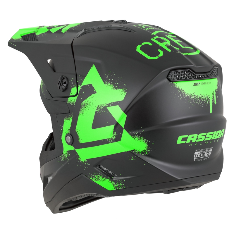 Kindermotocrosshelm Cassida Cross Cup 2 Crew Junior matzwart-fluogroen