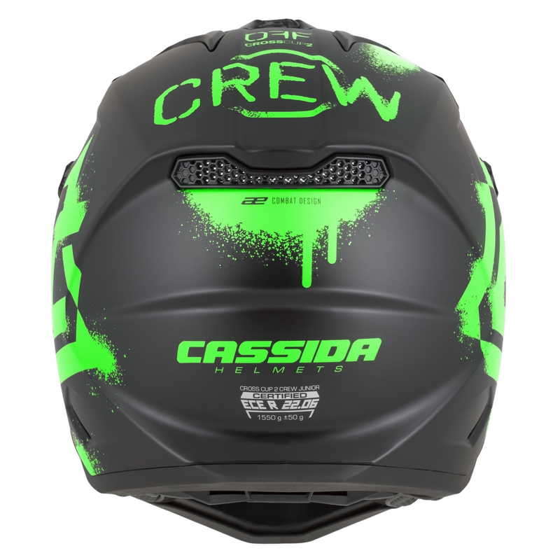 Kindermotocrosshelm Cassida Cross Cup 2 Crew Junior matzwart-fluogroen