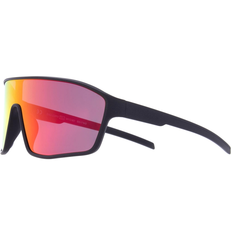 Red Bull Spect Daft zonnebril, zwart met blauw-rode glazen.