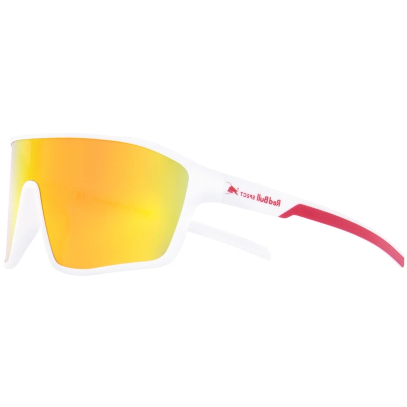 Red Bull Spect Daft zonnebril, wit met rood-oranje glazen.